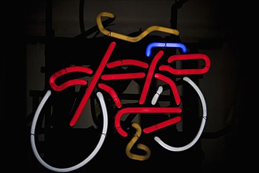特写,自行车,霓虹标识