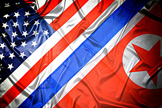 美国,朝鲜,旗帜,象征,冲突