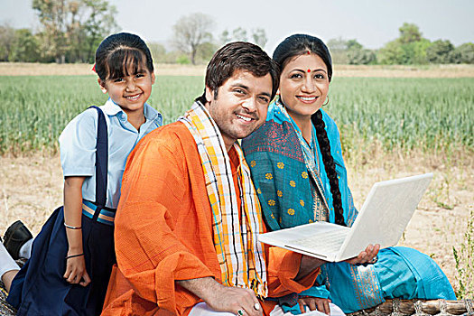 农民,家庭,笔记本电脑,印度