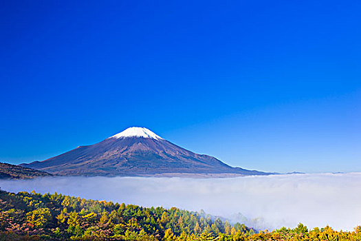 山,富士山,海洋,云,湖