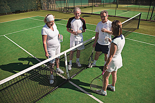 老人,成人,享受,饮料,网球场