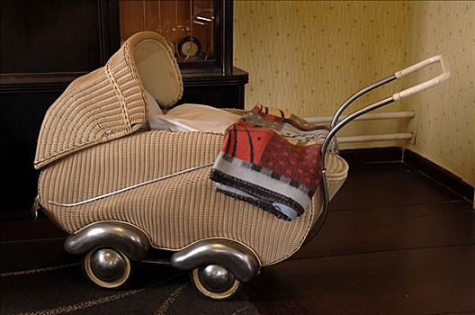 复古,娃娃,婴儿车,20世纪50年代,弗兰克尼亚,巴伐利亚,德国,欧洲