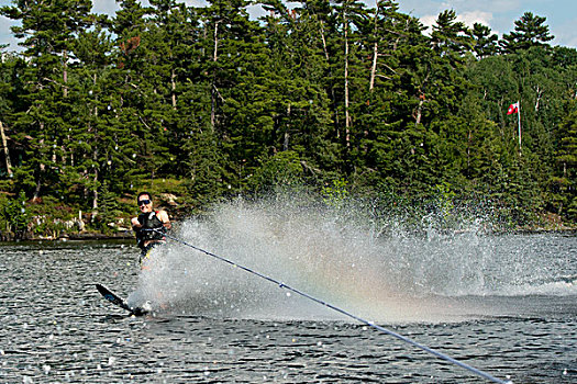 男人,滑水,湖,木头,安大略省,加拿大