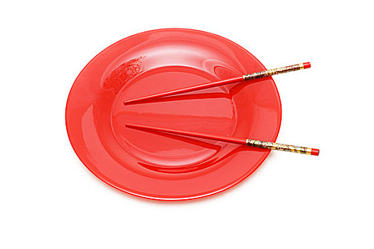 红色,盘子,筷子,隔绝,白色背景