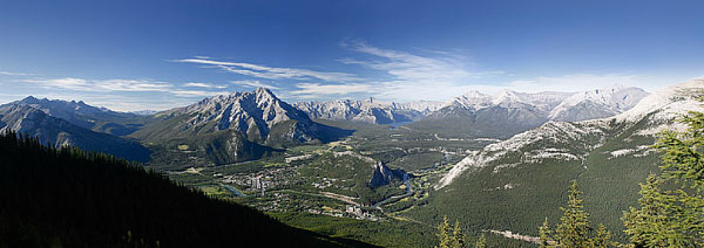 俯视,城镇,班芙,班芙国家公园,艾伯塔省,加拿大