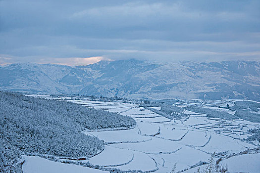 云南东川红土地晨曦中的雪原