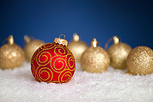 圣诞节,彩球,雪中,蓝色背景,背景,不同,概念