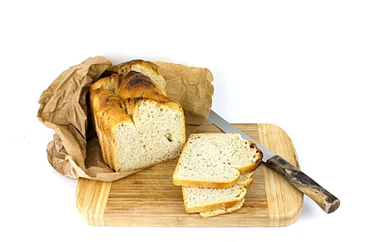切片,全麦,面包,纸袋,隔绝,白色背景