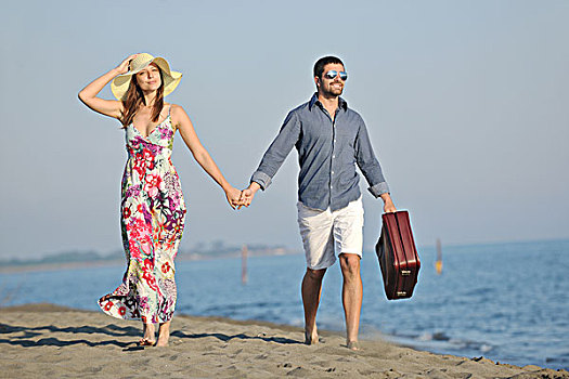 海滩,夫妻,旅行,包,自由,蜜月,概念