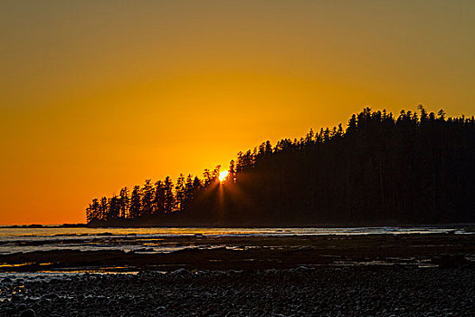 加拿大,环太平洋国家公园,西海岸小径,日落,河,海滩,营地