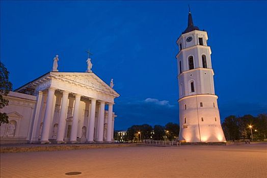 大教堂,夜晚,维尔纽斯,立陶宛