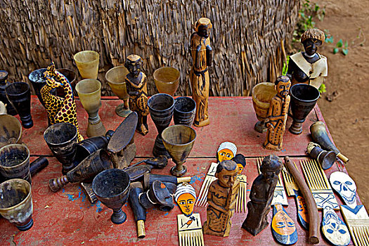 雕刻,纪念品,出售,小,东方,非洲,村庄