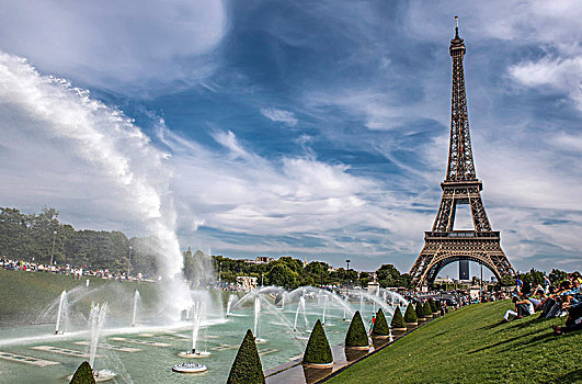 法国,巴黎,地区,埃菲尔铁塔,喷泉,托泰德豪,花园