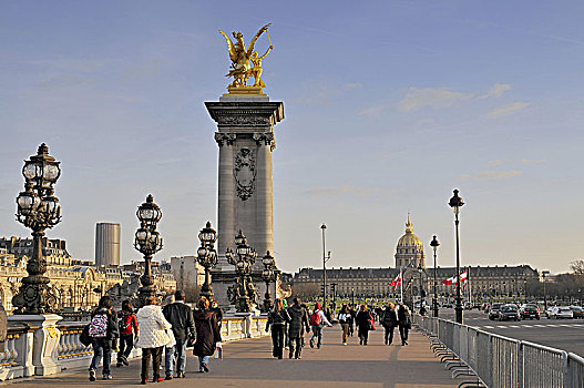 亚历山大三世,桥,跨越,塞纳河,装饰,华丽,新艺术,灯,雕塑,豪华,巴黎,法国