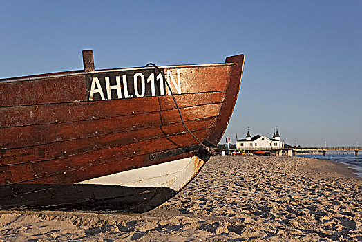 渔船,海滩,波罗的海,水疗,阿尔贝克海滨,乌瑟多姆岛,波美拉尼亚,德国