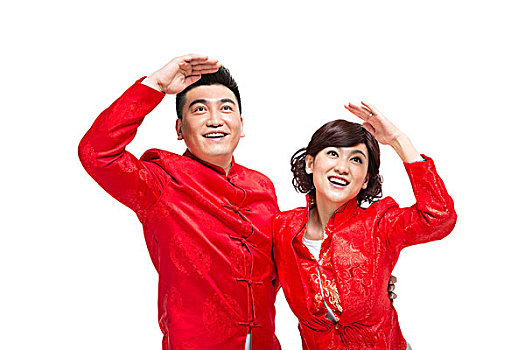 棚拍中国新年快乐的唐装夫妻