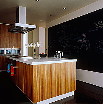 现代,厨房,黑板,长度,一个,墙壁