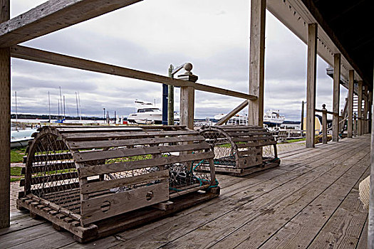 捕虾器,远眺,码头,爱德华王子岛,加拿大