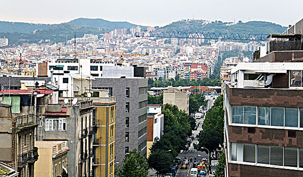 屋顶,城市,巴塞罗那,西班牙
