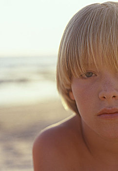 肖像,男孩,疲倦,难熬,海滩,西班牙,安达卢西亚