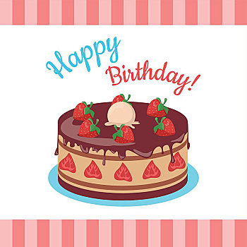 生日快乐,蛋糕,草莓,隔绝,巧克力,生日,婚礼蛋糕,甜点,饼干,吻,食物,甜,馅饼,奶油,水果,矢量,插画