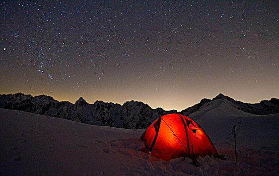 冬天,夜晚,帐蓬,星,阿尔卑斯山,意大利,欧洲