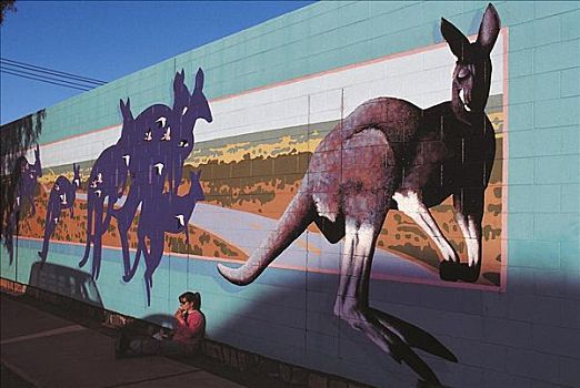袋鼠,壁画,墙壁彩绘,艺术,山,中心,澳大利亚