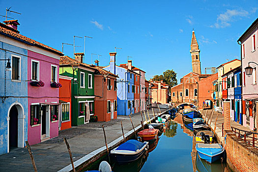 布拉诺岛,彩色,古建筑,运河,威尼斯,意大利