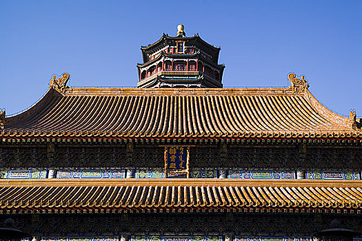 仰视,宫殿,万寿山,云,颐和园,北京,中国