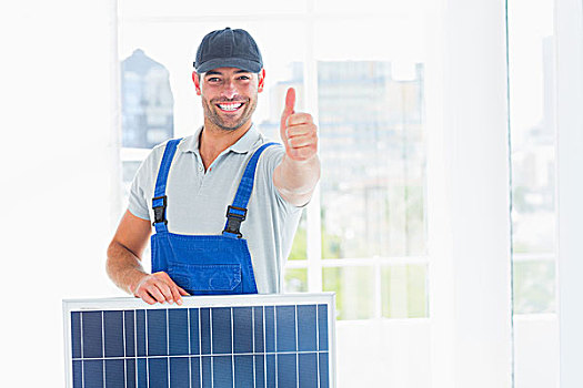 工人,太阳能电池板,手势,竖大拇指,鲜明,办公室