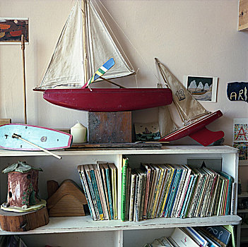 特写,玩具,木质,船,老,书本,卧室