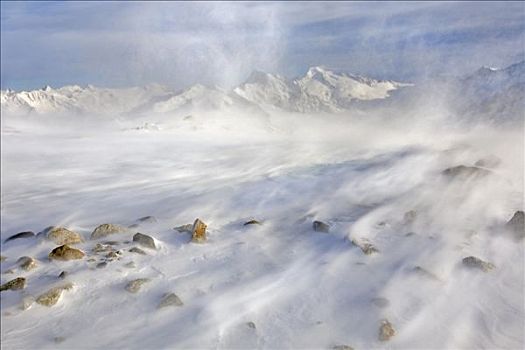 暴风雪,正面,山,格罗塞尔,阿尔卑斯山,北方,提洛尔,奥地利,欧洲
