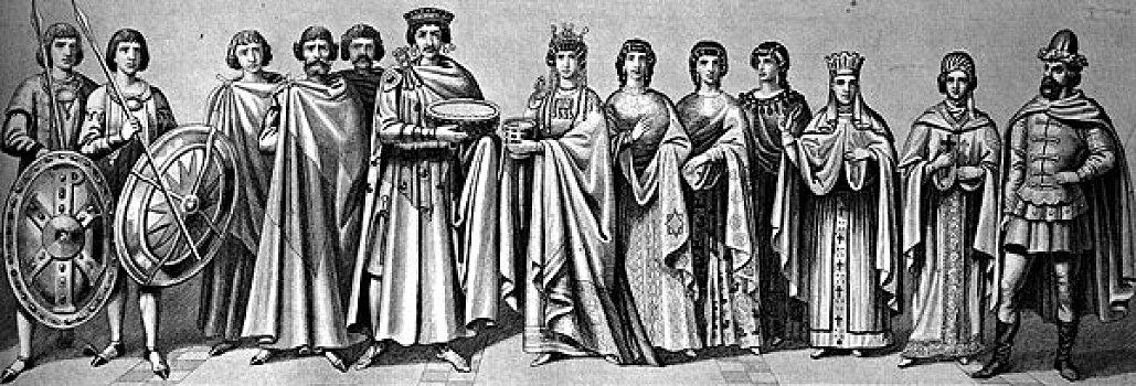 历史文化,古旧,左边,罗马,皇帝,守卫,妻子,女性,老,俄罗斯,服饰,历史,插画
