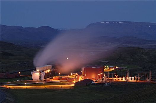 地热发电站,热,水,洞,靠近,火山,冰岛