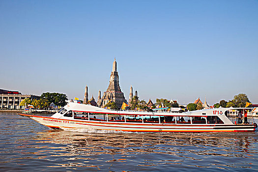 泰国,曼谷,河,巴士,正面,郑王庙
