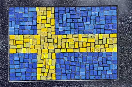 镶嵌图案,瑞典,旗帜,纪念建筑,军人,炮台公园,金融区,曼哈顿,纽约,美国