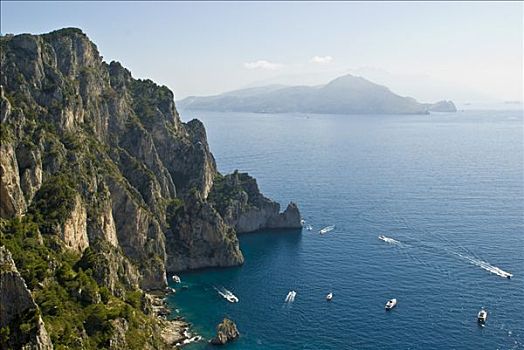东方,沿岸,悬崖,船,卡普里岛,坎帕尼亚区,意大利南部,意大利,欧洲