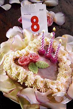 心形,蛋糕,杏仁糖玫瑰花,日历,母亲节