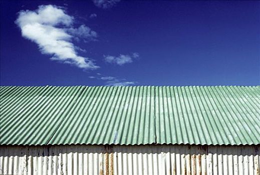 屋顶,波纹板,小屋,蓝天,云,冰岛,欧洲