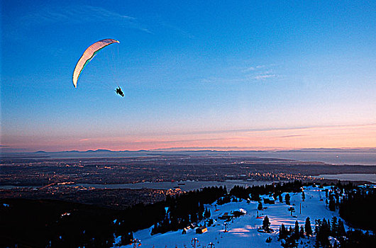 温哥华,上面,松鸡,山,滑翔伞,不列颠哥伦比亚省,加拿大