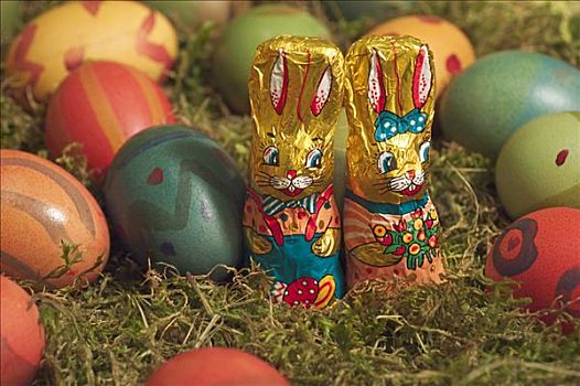 色彩,复活节彩蛋,鸟窝,复活节兔子