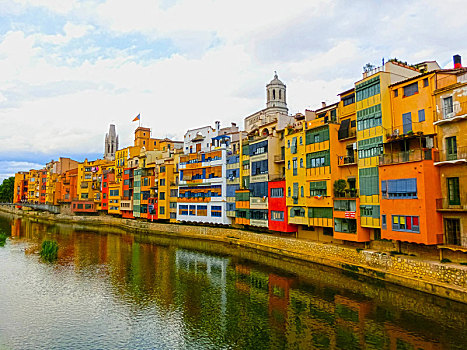 彩色,黄色,橙色,房子,赫罗纳,加泰罗尼亚,西班牙