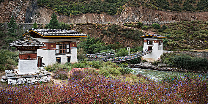 铁,吊桥,寺院,上方,河,不丹