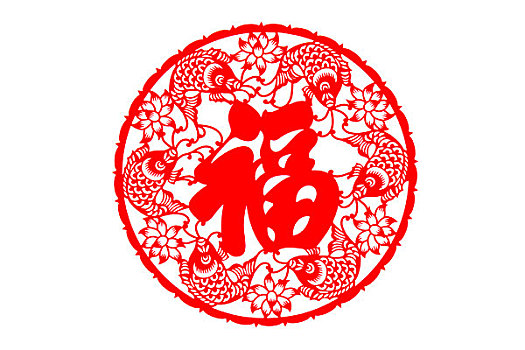 虎年剪紙——福 陸魚圖