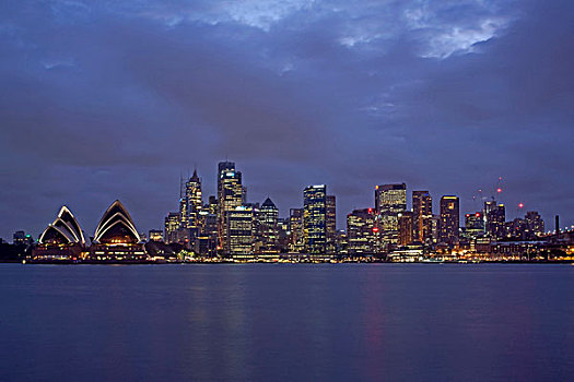 风景,上方,水,悉尼,天际线,夜晚