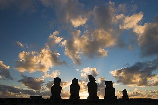 阿胡塔哈伊,复活节岛石像,排列,海岸,拉帕努伊,复活节岛,智利