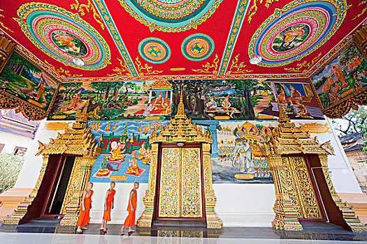 老挝,万象,寺院,僧侣,正面,崇拜,入口