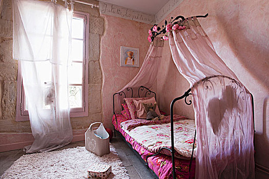 浪漫,粉色,卧室,锻铁,床
