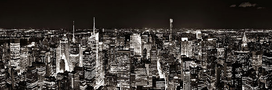 纽约,市中心,天际线,全景,摩天大楼,城市,夜晚