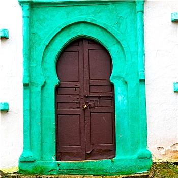 老,门,摩洛哥,非洲,墙壁,华丽,绿色